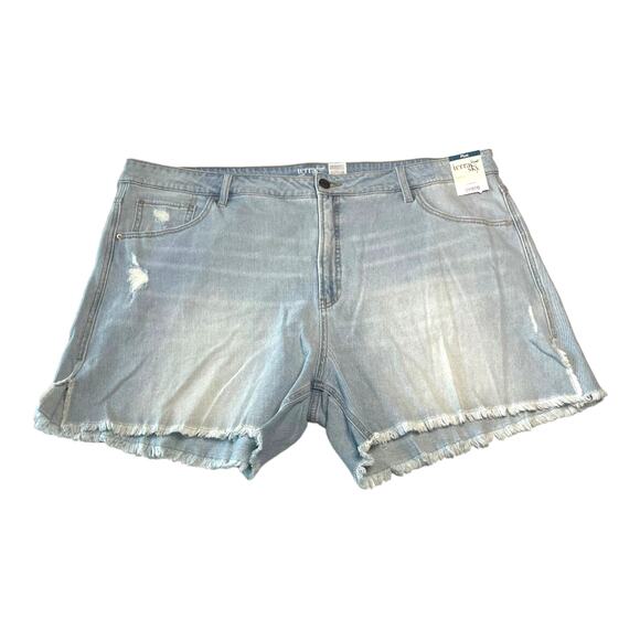 Terra & Sky Size 22W High Rise Light Wash Frayed Hem Side Silt Denim Jean Shorts - Picture 1 of 9